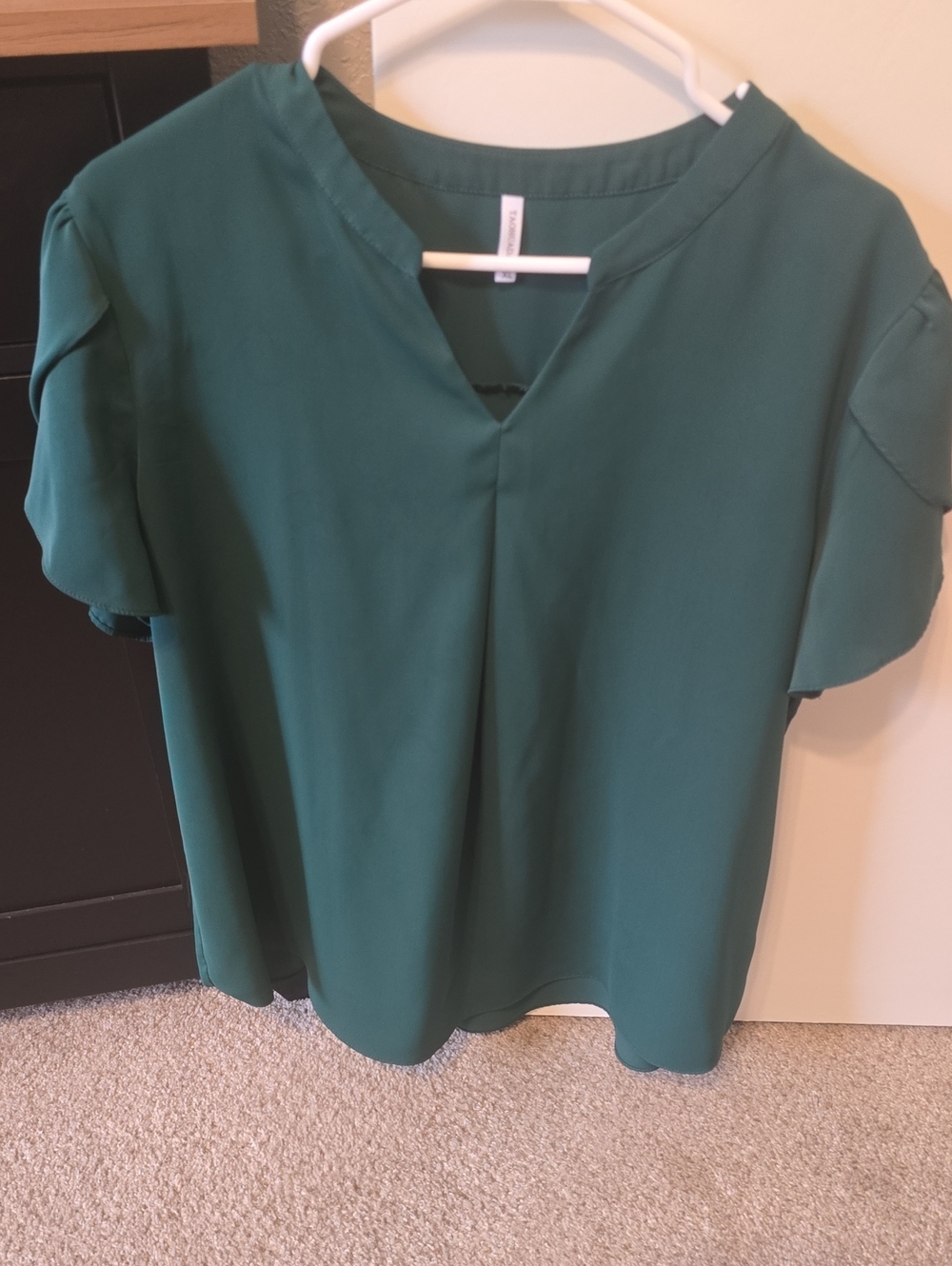 Amazon Emerald Green V-Neck Flutter Sleeve Blouse